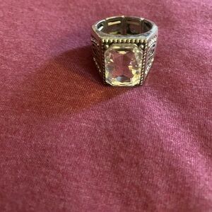 Silver-Tone Crystal Statement Men’s Ring